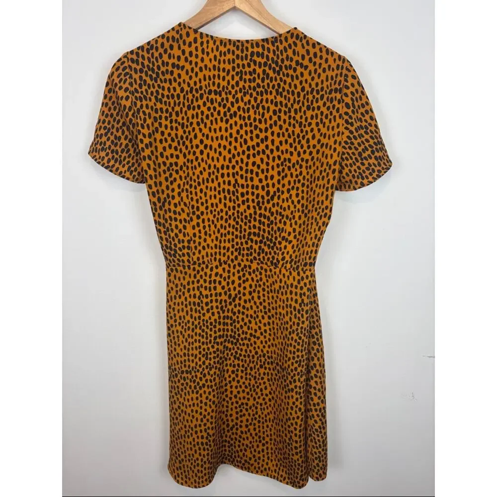 J.Crew Animal Print Wrap Dress Orange Black Cheetah Short Sleeve Size 4 Office